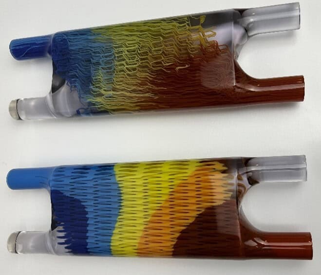 Cosmetic prototypes made with PolyJet. These prototypes demonstrate gas flows and temperatures.